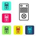 Black line Remote control icon isolated on white background. Set icons in color square buttons. Vector Illustration Royalty Free Stock Photo