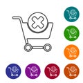 Black line Remove shopping cart icon isolated on white background. Online buying concept. Delivery service. Supermarket Royalty Free Stock Photo