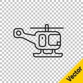 Black line Rescue helicopter aircraft vehicle icon isolated on transparent background. Vector