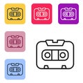 Black line Retro audio cassette tape icon isolated on white background. Set icons in color square buttons. Vector Royalty Free Stock Photo