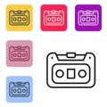 Black line Retro audio cassette tape icon isolated on white background. Set icons in color square buttons. Vector Royalty Free Stock Photo