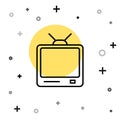 Black line Retro tv icon isolated on white background. Television sign. Random dynamic shapes. Vector Illustration Royalty Free Stock Photo