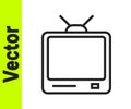 Black line Retro tv icon isolated on white background. Television sign. Vector Royalty Free Stock Photo