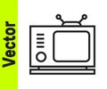 Black line Retro tv icon isolated on white background. Television sign. Vector Illustration Royalty Free Stock Photo