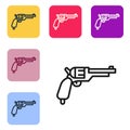 Black line Revolver gun icon isolated on white background. Set icons in color square buttons. Vector Royalty Free Stock Photo