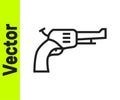 Black line Revolver gun icon isolated on white background. Vector Royalty Free Stock Photo