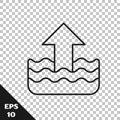 Black line Rise in water level icon isolated on transparent background. Vector