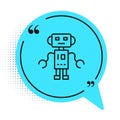 Black line Robot toy icon isolated on white background. Blue speech bubble symbol. Vector Royalty Free Stock Photo