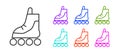 Black line Roller skate icon isolated on white background. Set icons colorful. Vector Illustration