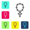 Black line Rosary beads religion icon isolated on white background. Set icons in color square buttons. Vector Royalty Free Stock Photo