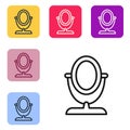 Black line Round makeup mirror icon isolated on white background. Set icons in color square buttons. Vector Royalty Free Stock Photo