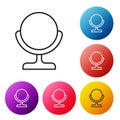 Black line Round makeup mirror icon isolated on white background. Set icons colorful circle buttons. Vector Illustration Royalty Free Stock Photo