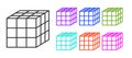 Black line Rubik cube icon isolated on white background. Mechanical puzzle toy. Rubik's cube 3d combination puzzle. Set