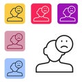 Black line Sad and depressed man, bad mood icon isolated on white background. Set icons in color square buttons. Vector Royalty Free Stock Photo