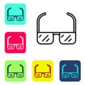 Black line Safety goggle glasses icon isolated on white background. Set icons in color square buttons. Vector Royalty Free Stock Photo
