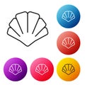 Black line Scallop sea shell icon isolated on white background. Seashell sign. Set icons colorful circle buttons. Vector Royalty Free Stock Photo
