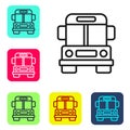 Black line School Bus icon isolated on white background. Public transportation symbol. Set icons in color square buttons Royalty Free Stock Photo