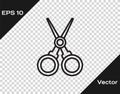 Black line Scissors hairdresser icon isolated on transparent background. Hairdresser, fashion salon and barber sign Royalty Free Stock Photo