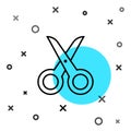 Black line Scissors icon isolated on white background. Cutting tool sign. Random dynamic shapes. Vector Illustration Royalty Free Stock Photo