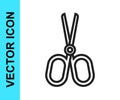 Black line Scissors icon isolated on white background. Tailor symbol. Cutting tool sign. Vector Royalty Free Stock Photo