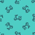 Black line Scooter icon isolated seamless pattern on green background. Vector