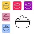 Black line Sea salt in a bowl icon isolated on white background. Set icons in color square buttons. Vector Illustration Royalty Free Stock Photo