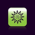 Black line Sea urchin icon isolated on black background. Green square button. Vector. Royalty Free Stock Photo