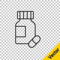 Black line Sedative pills icon isolated on transparent background. Vector