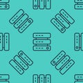 Black line Server, Data, Web Hosting icon isolated seamless pattern on green background. Vector Royalty Free Stock Photo
