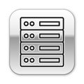 Black line Server, Data, Web Hosting icon isolated on white background. Silver square button. Vector