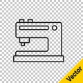 Black line Sewing machine icon isolated on transparent background. Vector Illustration