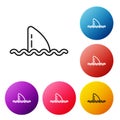 Black line Shark fin in ocean wave icon isolated on white background. Set icons colorful circle buttons. Vector Royalty Free Stock Photo