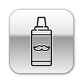 Black line Shaving gel foam icon isolated on white background. Shaving cream. Silver square button. Vector Illustration