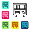 Black line Shelf with books icon isolated on white background. Shelves sign. Set icons in color square buttons. Vector Royalty Free Stock Photo