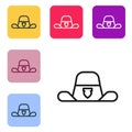 Black line Sheriff hat with badge icon isolated on white background. Set icons in color square buttons. Vector Royalty Free Stock Photo