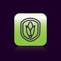 Black line Shield corn icon isolated on black background. Security, safety, protection, privacy concept. Green square Royalty Free Stock Photo