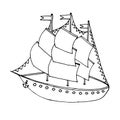 Black line ship or boat for coloring book