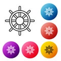 Black line Ship steering wheel icon isolated on white background. Set icons colorful circle buttons. Vector Royalty Free Stock Photo