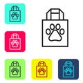 Black line Shopping bag pet icon isolated on white background. Pet shop online. Animal clinic. Set icons in color square Royalty Free Stock Photo