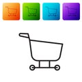 Black line Shopping cart icon isolated on white background. Food store, supermarket. Set icons in color square buttons Royalty Free Stock Photo