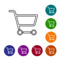 Black line Shopping cart icon isolated on white background. Online buying concept. Delivery service sign. Supermarket Royalty Free Stock Photo