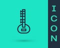 Black line Sitar classical music instrument icon isolated on green background. Vector