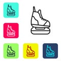Black line Skates icon isolated on white background. Ice skate shoes icon. Sport boots with blades. Set icons in color Royalty Free Stock Photo