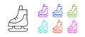 Black line Skates icon isolated on white background. Ice skate shoes icon. Sport boots with blades. Set icons colorful Royalty Free Stock Photo