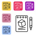 Black line Sketch on paper icon isolated on white background. Set icons in color square buttons. Vector Royalty Free Stock Photo