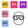 Black line Ski goggles icon isolated on white background. Extreme sport. Sport equipment. Set icons in color square Royalty Free Stock Photo