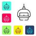 Black line Ski lift icon isolated on white background. Set icons in color square buttons. Vector Royalty Free Stock Photo
