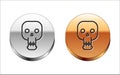 Black line Skull icon isolated on white background. Happy Halloween party. Silver-gold circle button. Vector