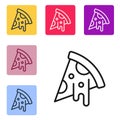 Black line Slice of pizza icon isolated on white background. Fast food menu. Set icons in color square buttons. Vector