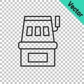 Black line Slot machine icon isolated on transparent background. Vector